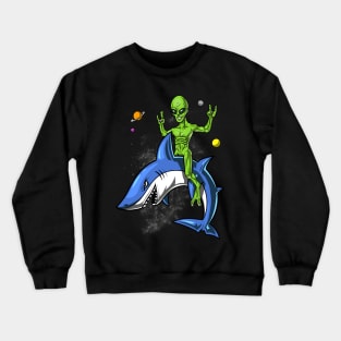 Space Alien Riding Shark Crewneck Sweatshirt